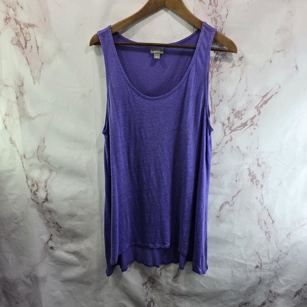 J Jill Shirt Womens Large Purple Linen Tan Top Periwinkle Lavender Scoop